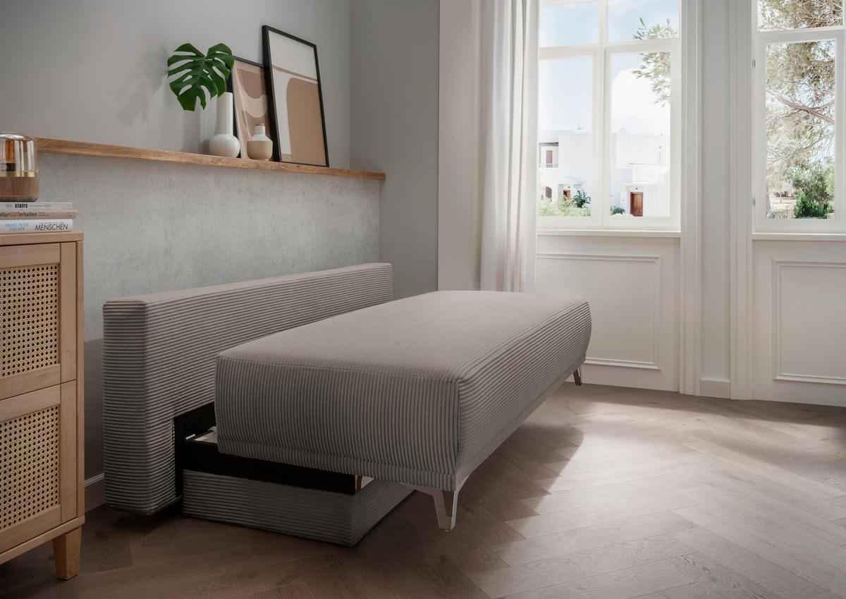 SCHLAFSOFA in Cord Graubraun  - Chromfarben/Graubraun, Modern, Textil/Metall (198/90/100cm) - Livetastic