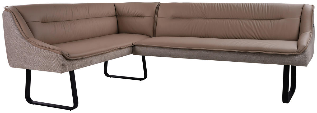 ECKBANK 178/237 cm Webstoff Echtleder Taupe   - Taupe/Schwarz, Design, Leder/Textil (178/237cm) - Novel