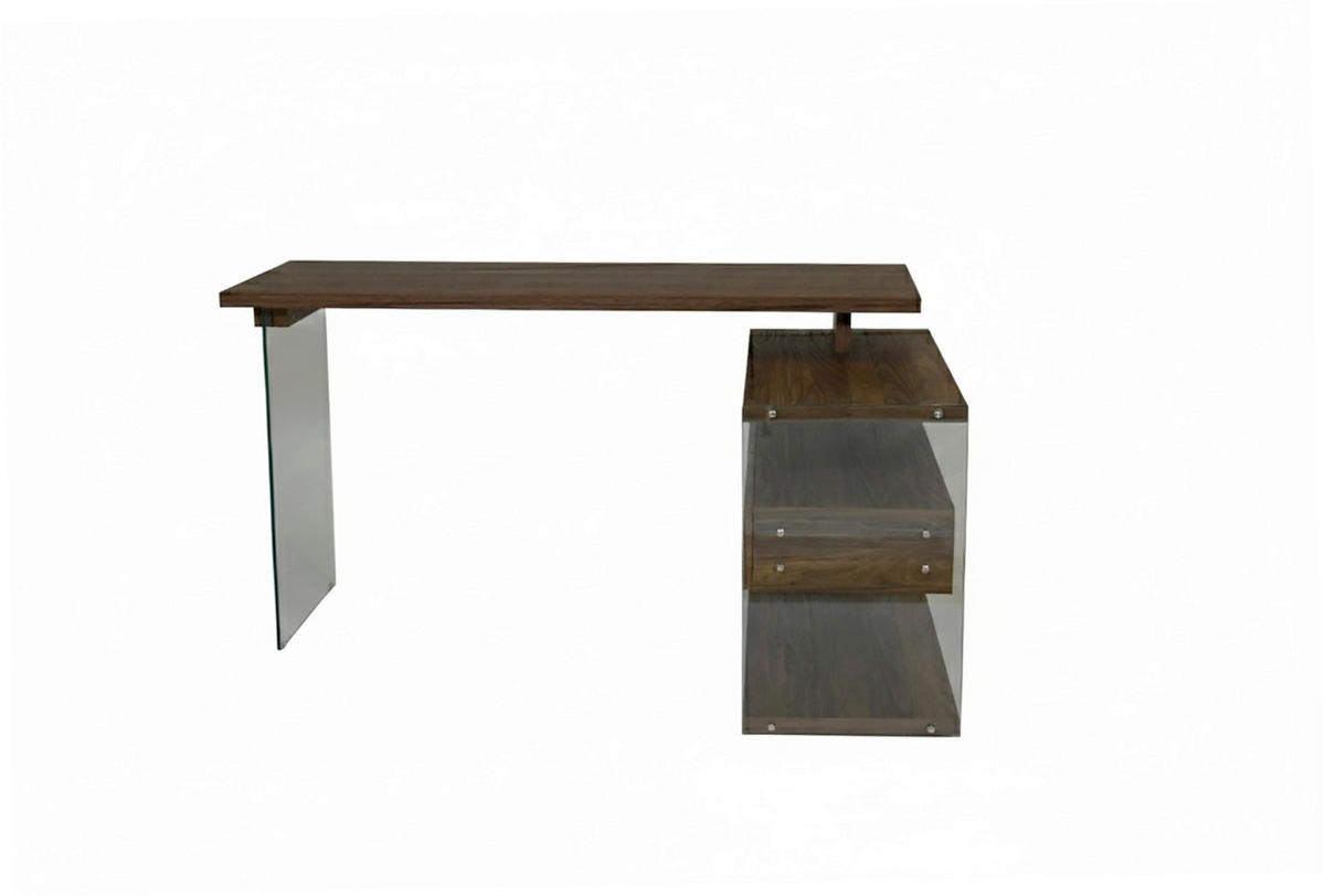 ECKSCHREIBTISCH 145/100/76 cm Walnussfarben Stauraum, seitenverkehrt montierbar  - Eichefarben/Walnussfarben, Design, Glas/Holzwerkstoff (145/100/76cm) - MID.YOU