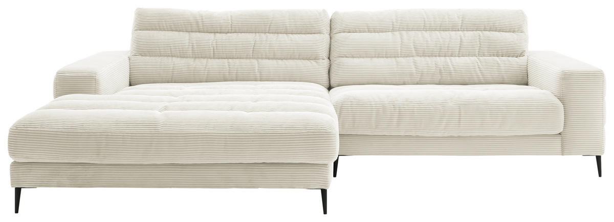 WOHNLANDSCHAFT Ottomane links  Weiß Cord  - Schwarz/Weiß, Design, Textil/Metall (207/296cm) - Dieter Knoll