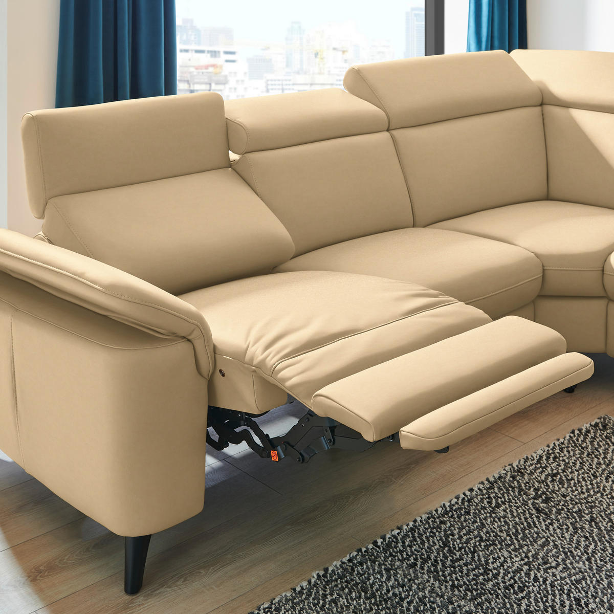 ECKSOFA in Echtleder Beige  285/239 cm  - Beige/Schwarz, Design, Leder/Metall (285/239cm) - Cantus
