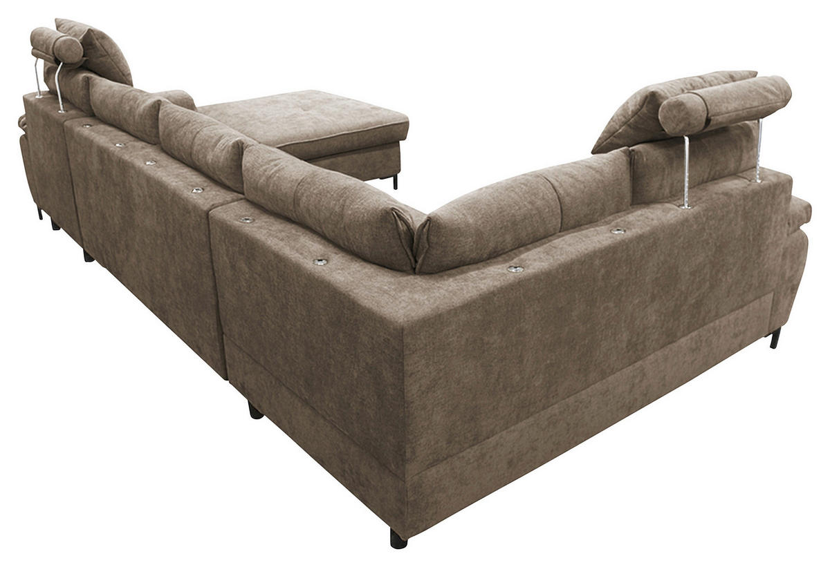 WOHNLANDSCHAFT SOLEI U Taupe Chenille  - Taupe/Schwarz, Design, Kunststoff/Textil (184/334/188cm) - MID.YOU