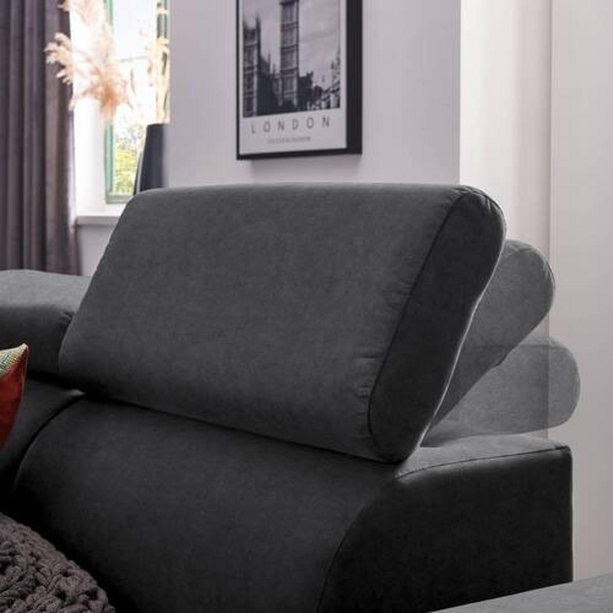 ECKSOFA in Velours Graphitfarben  - Schwarz/Graphitfarben, Design, Textil/Metall (191/261cm) - Stylife