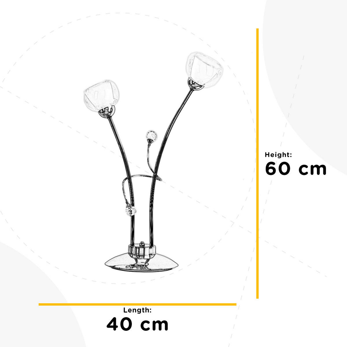 STOLNÍ LAMPA, E14, 40/60 cm  - barvy chromu, Design, kov/sklo (40/60cm)