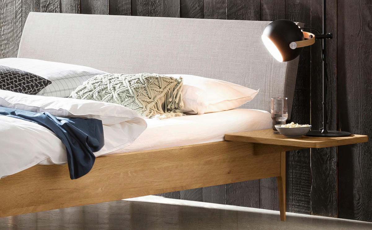 BETT 140/200 cm  in Hellgrau, Wildeiche  - Wildeiche/Hellgrau, KONVENTIONELL, Holz/Textil (140/200cm) - Hasena