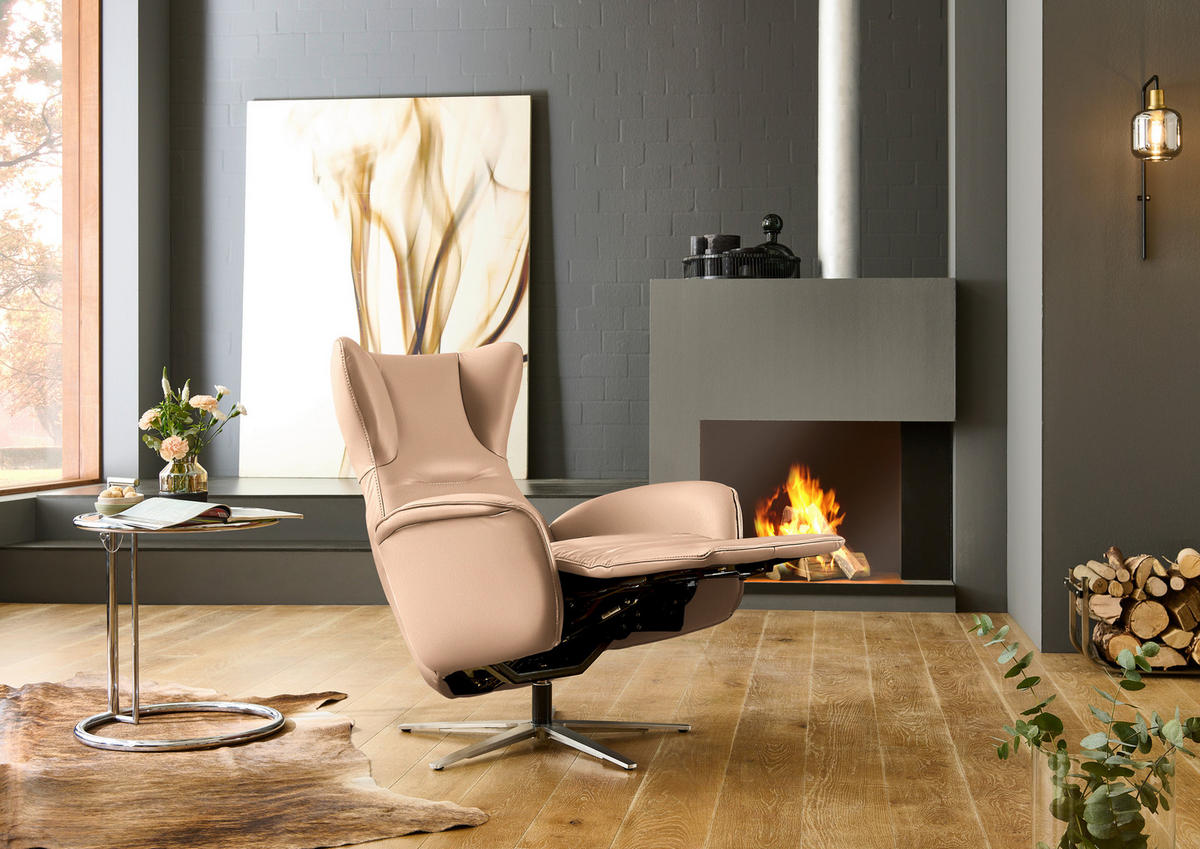 RELAXSESSEL Leder Beigebraun  - Beigebraun/Schwarz, Design, Leder/Metall (75/106/86cm) - Valdera