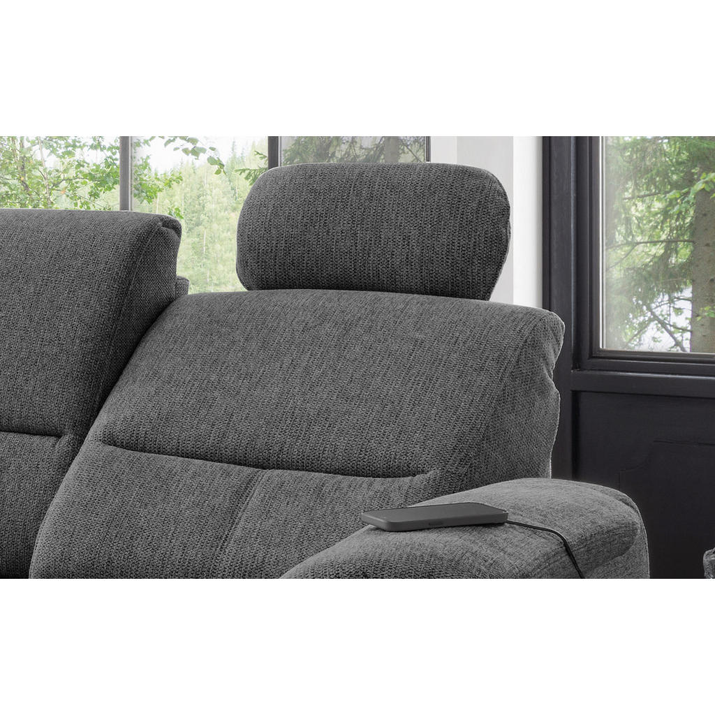Thumbnail - Livetastic Ecksofa, Anthrazit, Textil, Uni, 4-Sitzer, L-Form, Ottomane links, 231x184 cm, Made in EU, Rücken echt, USB-A...