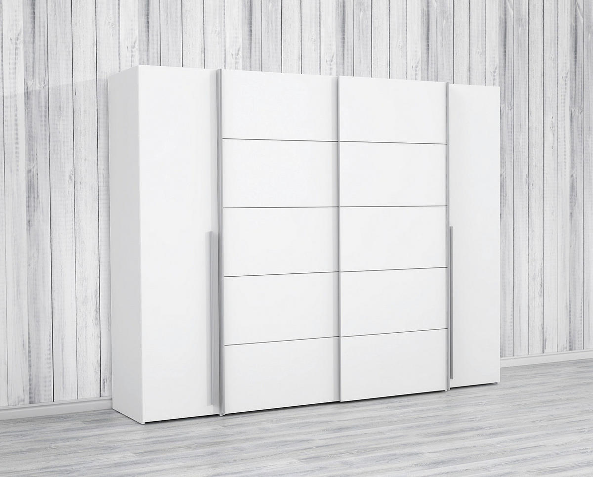 GARDEROB 270/210/61 cm 4-dörrar - vit/aluminiumfärg, Modern, metall/trämaterial (270/210/61cm) - MID.YOU