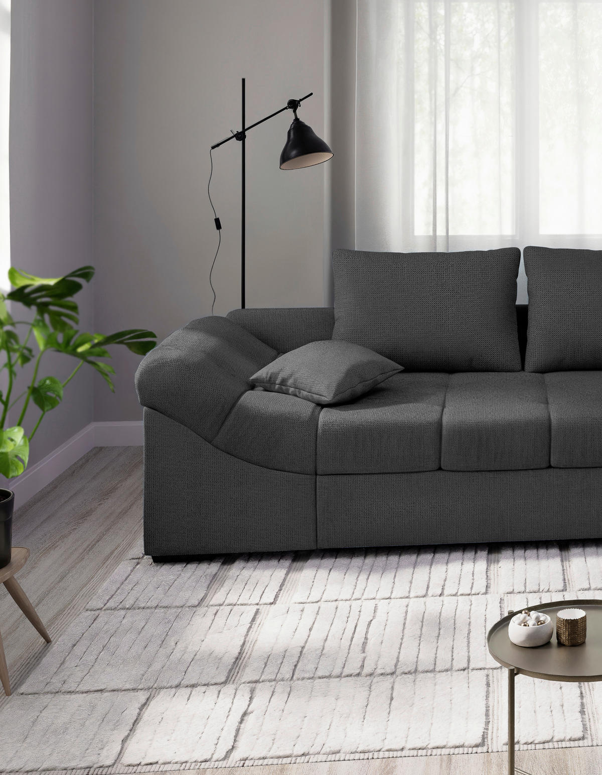 ECKSCHLAFSOFA in Anthrazit Textil   - Anthrazit/Schwarz, Modern, Holz/Textil (298/202cm) - MID.YOU
