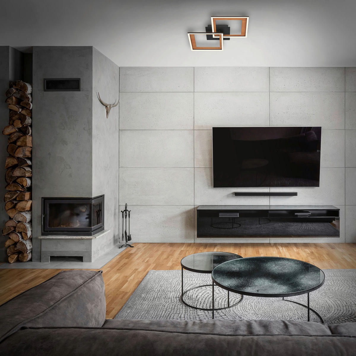 LED SVJETILJKA STROPNA Frame  - crna, Natur, drvo/metal (44/44/8cm)