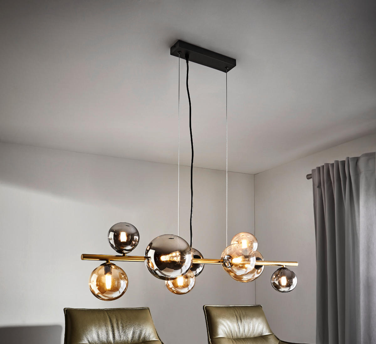 LED-HÄNGELEUCHTE 86,6/36/120 cm    - Goldfarben/Bernsteinfarben, Lifestyle, Glas/Metall (86,6/36/120cm) - Dieter Knoll