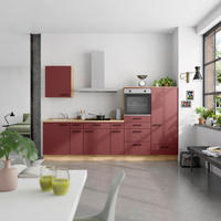 KÜCHENBLOCK Easytouch 300 cm  in Eichefarben, Dunkelrot  - Eichefarben/Schwarz, MODERN, Holzwerkstoff/Metall (300cm) - Nobilia