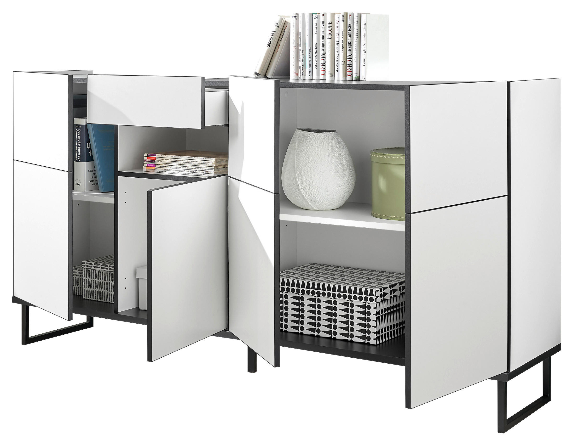Thumbnail - home24 Sideboard, Schwarz, Weiß, Holzwerkstoff, 2 Fächer, 1 Schubladen, 180x94x40 cm, Made in EU, Beimöbel erhältlich, s...