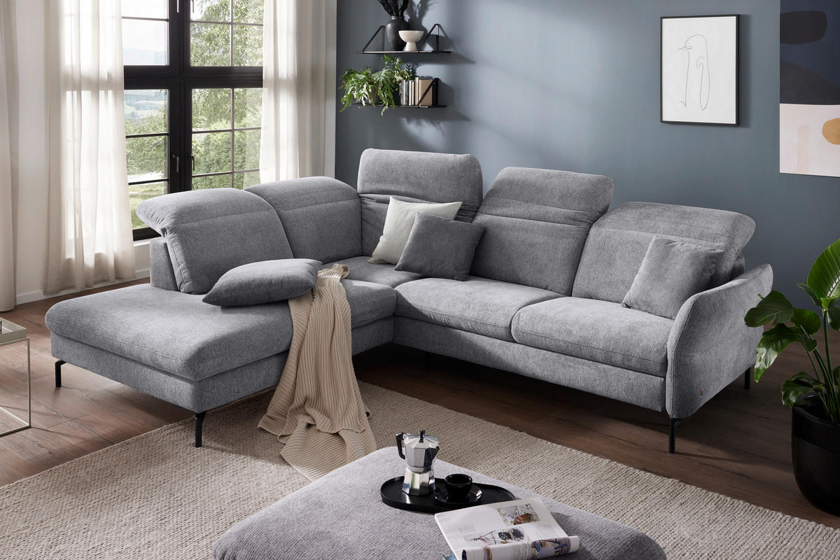 ECKSOFA in Flachgewebe Grau  - Schwarz/Grau, Design, Textil/Metall (233/299cm) - Dieter Knoll