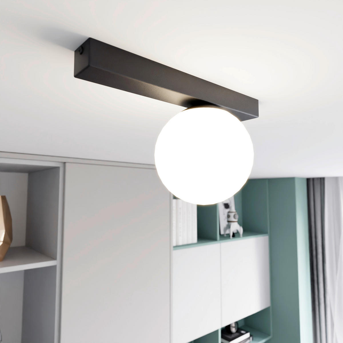 DECKENLEUCHTE 30/14/17 cm  - Schwarz, KONVENTIONELL, Glas/Metall (30/14/17cm)