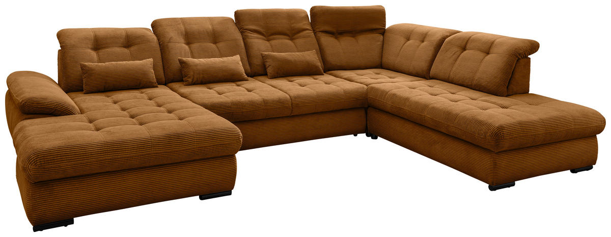 WOHNLANDSCHAFT in Cord Goldfarben  - Goldfarben/Schwarz, Modern, Textil/Metall (184/387/252cm) - Livetastic