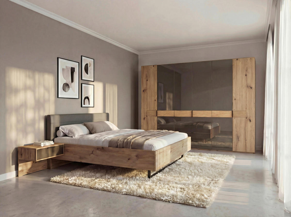 SCHLAFZIMMER Braun, Eiche Bianco  - Eiche Bianco/Braun, Design, Glas/Holz (180/200cm) - Musterring