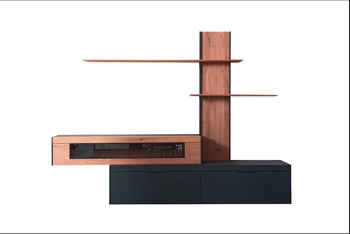 WOHNWAND YORIS  in Eichefarben  300/205/49 cm  - Eichefarben/Anthrazit, KONVENTIONELL, Glas/Holz (300/205/49cm) - Schöner Wohnen