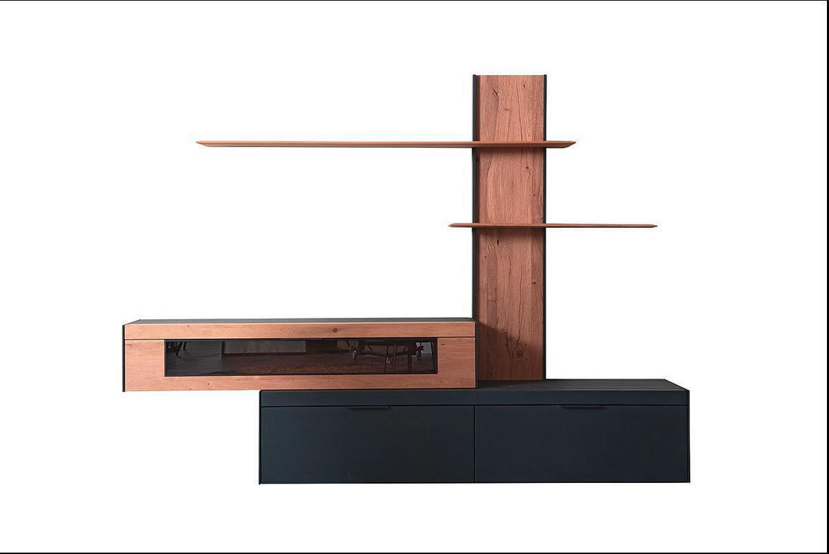 WOHNWAND YORIS  in Eichefarben  300/205/49 cm  - Eichefarben/Anthrazit, KONVENTIONELL, Glas/Holz (300/205/49cm) - Schöner Wohnen