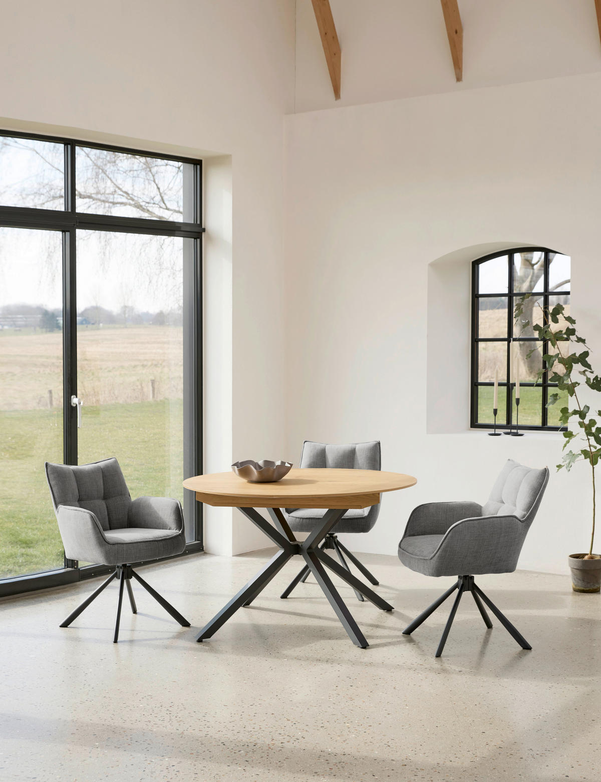 ARMLEHNSTUHL-SET 2 Stück Sitzfläche 360° drehbar, automatische Rückholfunktion, gepolsterte Armlehnen Chenille  - Graphitfarben/Schwarz, MODERN, Textil/Metall (59/86/65cm) - Livetastic