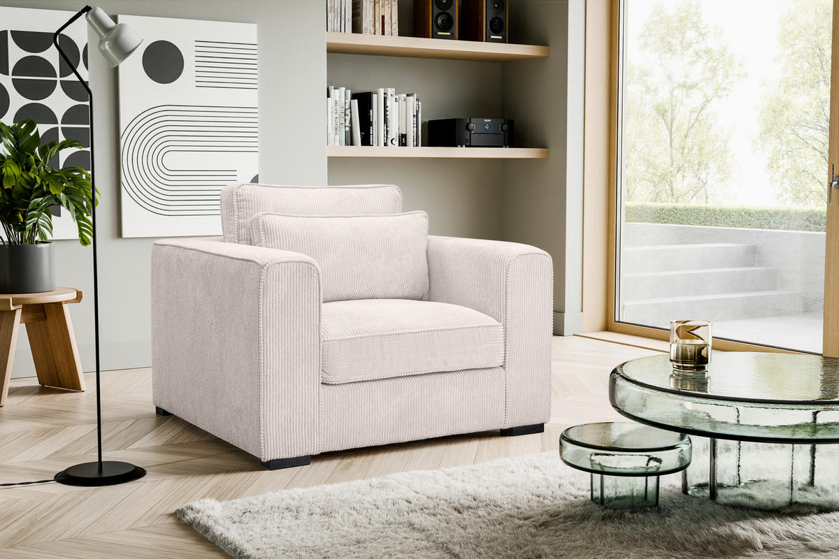 1,5-SITZER ALMERA Cord Greige  - Greige/Schwarz, Basics, Holz/Textil (120/92/112cm) - MID.YOU