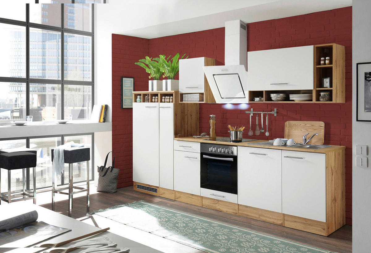 KÜCHENLEERBLOCK 310/205/60 cm   in Weiß, Wildeiche  - Wildeiche/Silberfarben, Basics, Holzwerkstoff/Metall (310/205/60cm) - Respekta