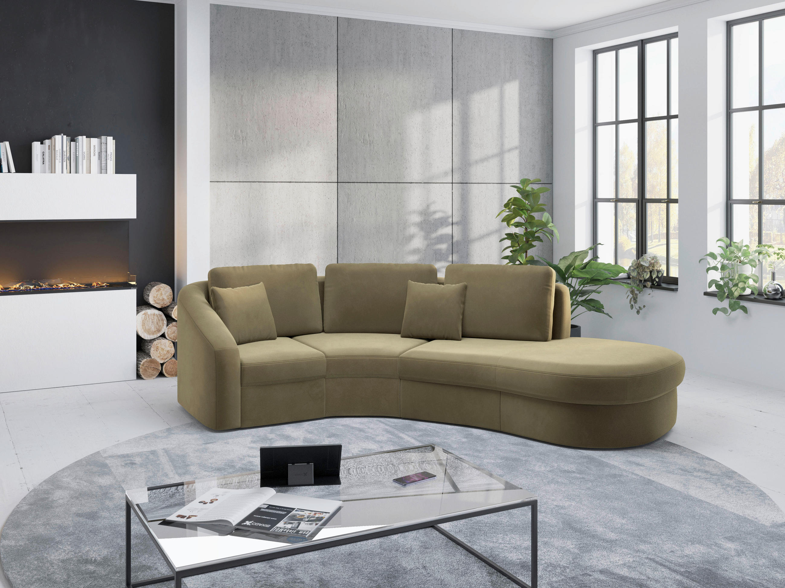 ECKSOFA in Samt Olivgrün  - Schwarz/Olivgrün, Modern, Kunststoff/Textil (266/230cm) - Sit & More