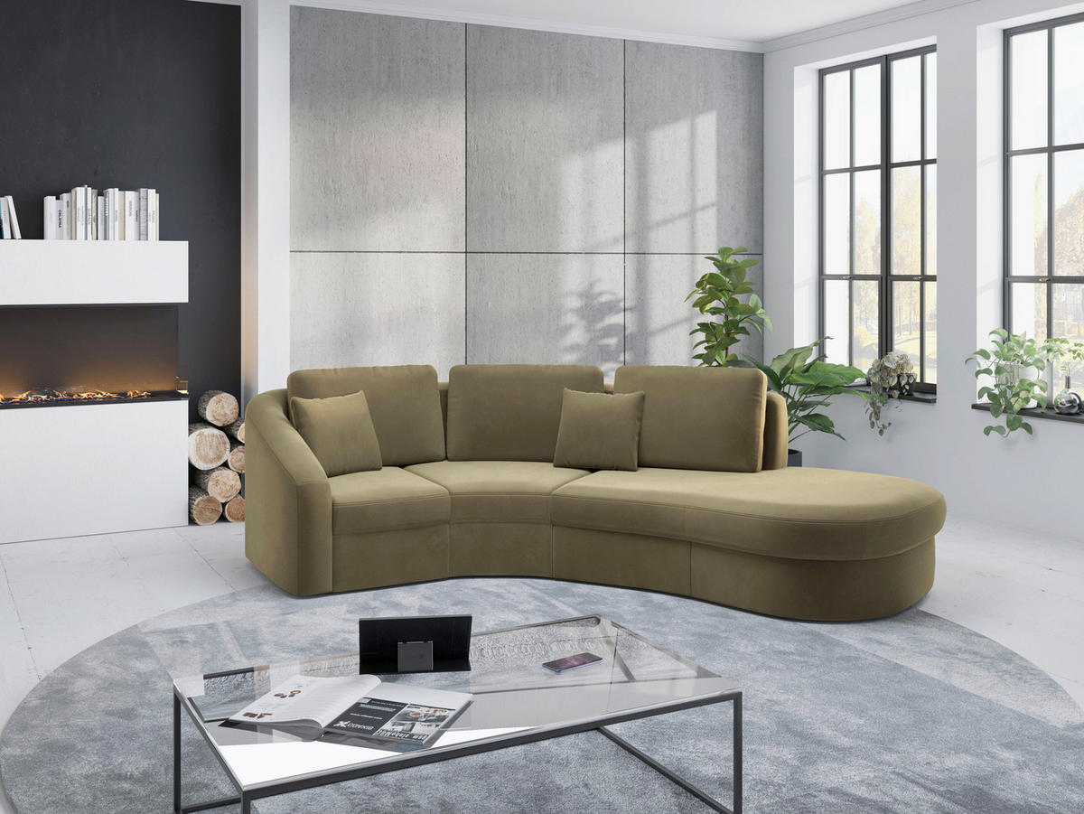 ECKSOFA in Samt Olivgrün  - Schwarz/Olivgrün, Modern, Kunststoff/Textil (266/230cm) - Sit & More