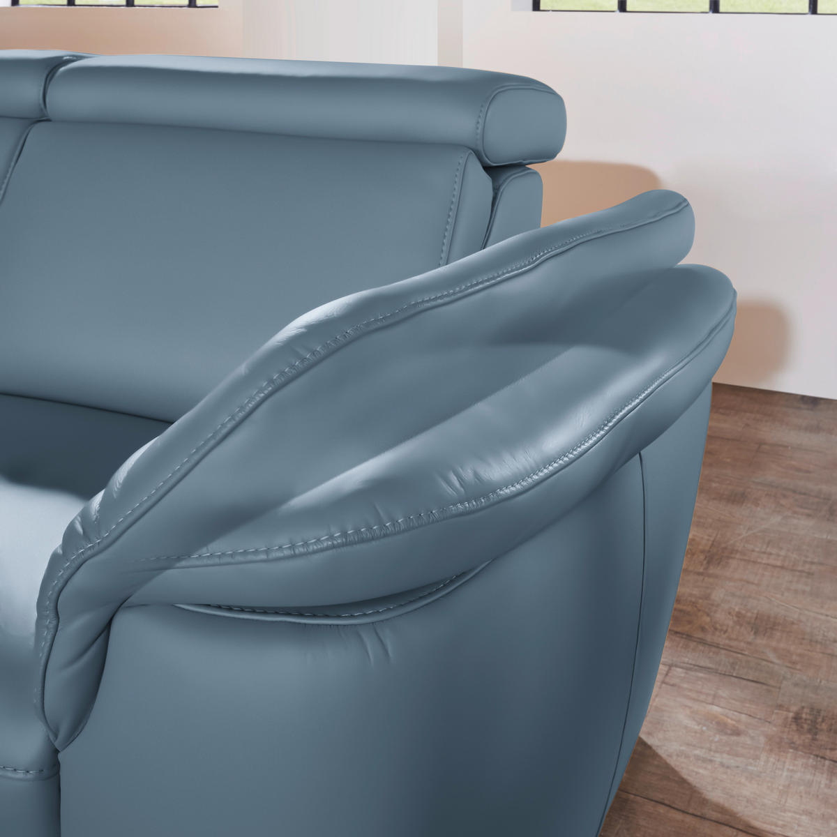 ECKSOFA in Echtleder Blau  239/271 cm  - Blau/Alufarben, Design, Leder/Metall (239/271cm) - Cantus