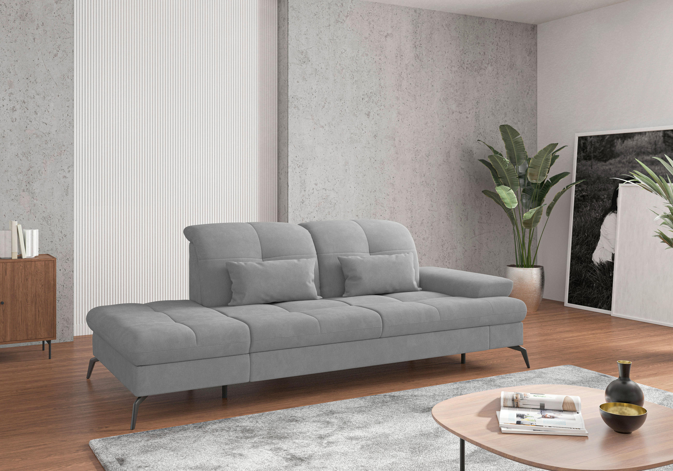 RÉCAMIERE in Flachgewebe Grau  - Schwarz/Grau, Konventionell, Textil/Metall (231/90/122cm) - Sit & More