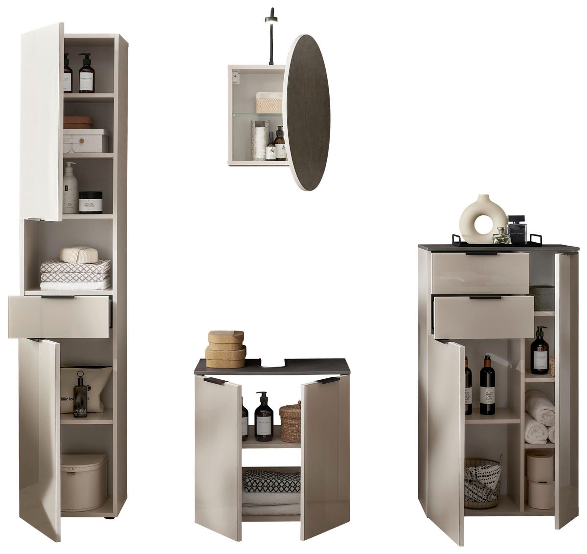 WASCHBECKENUNTERSCHRANK 60/60/35 cm  - Kaschmir/Anthrazit, Lifestyle, Glas/Holzwerkstoff (60/60/35cm) - home24