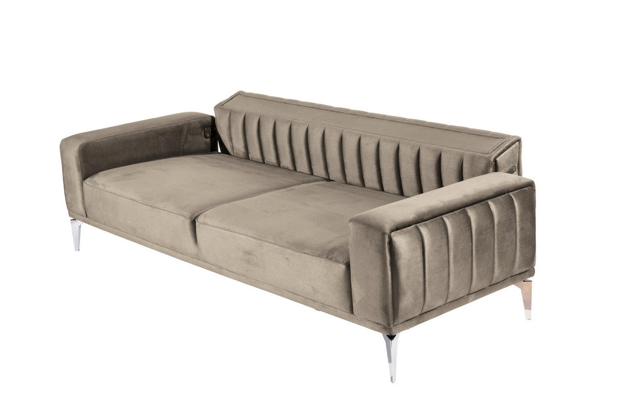 3-SITZER-SOFA in Samt Taupe  - Taupe/Alufarben, Design, Kunststoff/Textil (236/77/87cm) - Livetastic