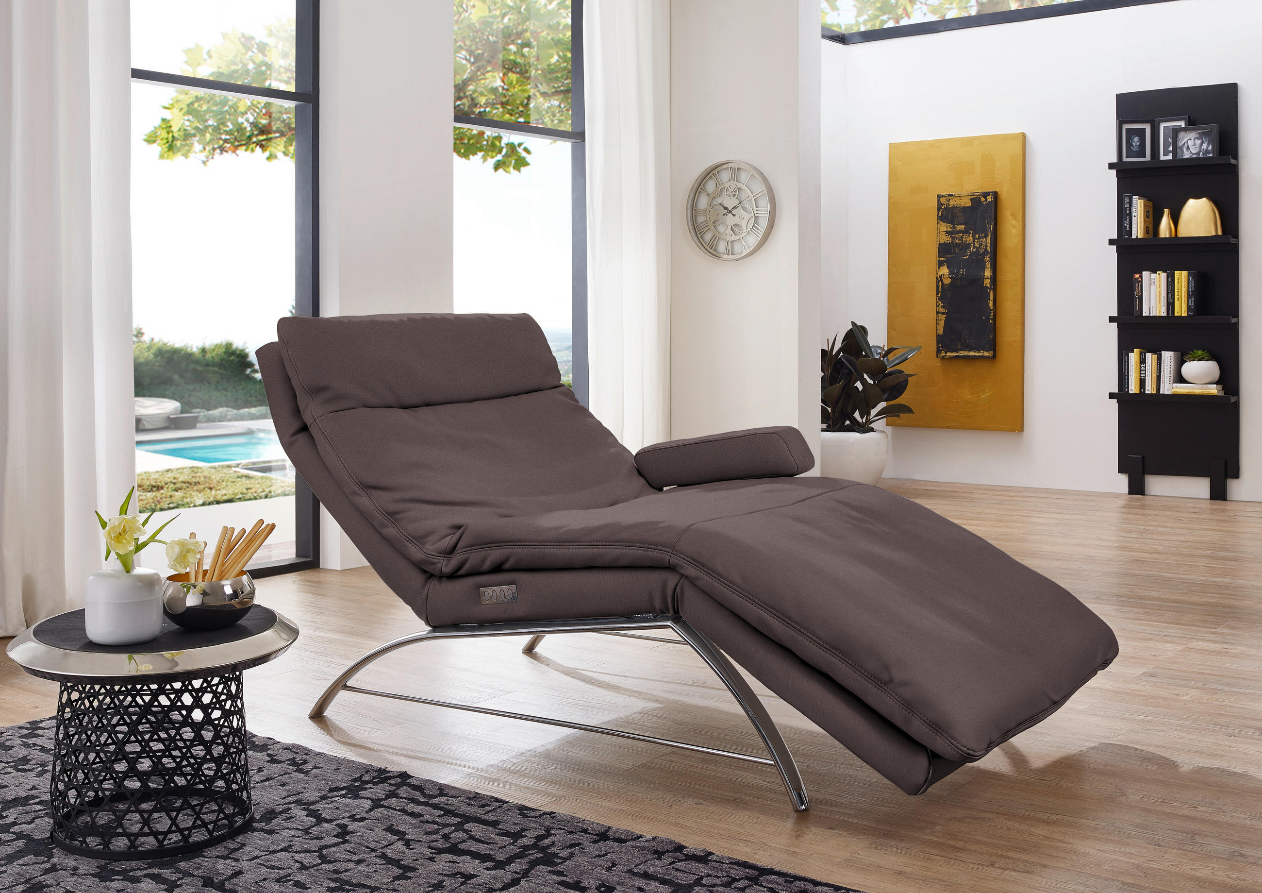 RELAXLIEGE in Echtleder Dunkelbraun  - Dunkelbraun/Alufarben, Basics, Leder (95/91/170cm) - Chilliano