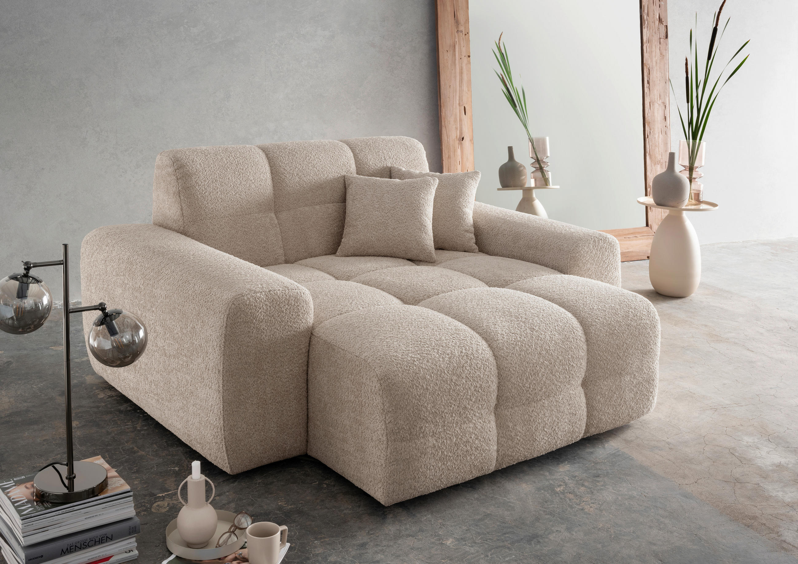 XXL-SESSEL Bouclé Beige - Beige/Schwarz, MODERN, Kunststoff/Textil (181/87/155cm) - Livetastic