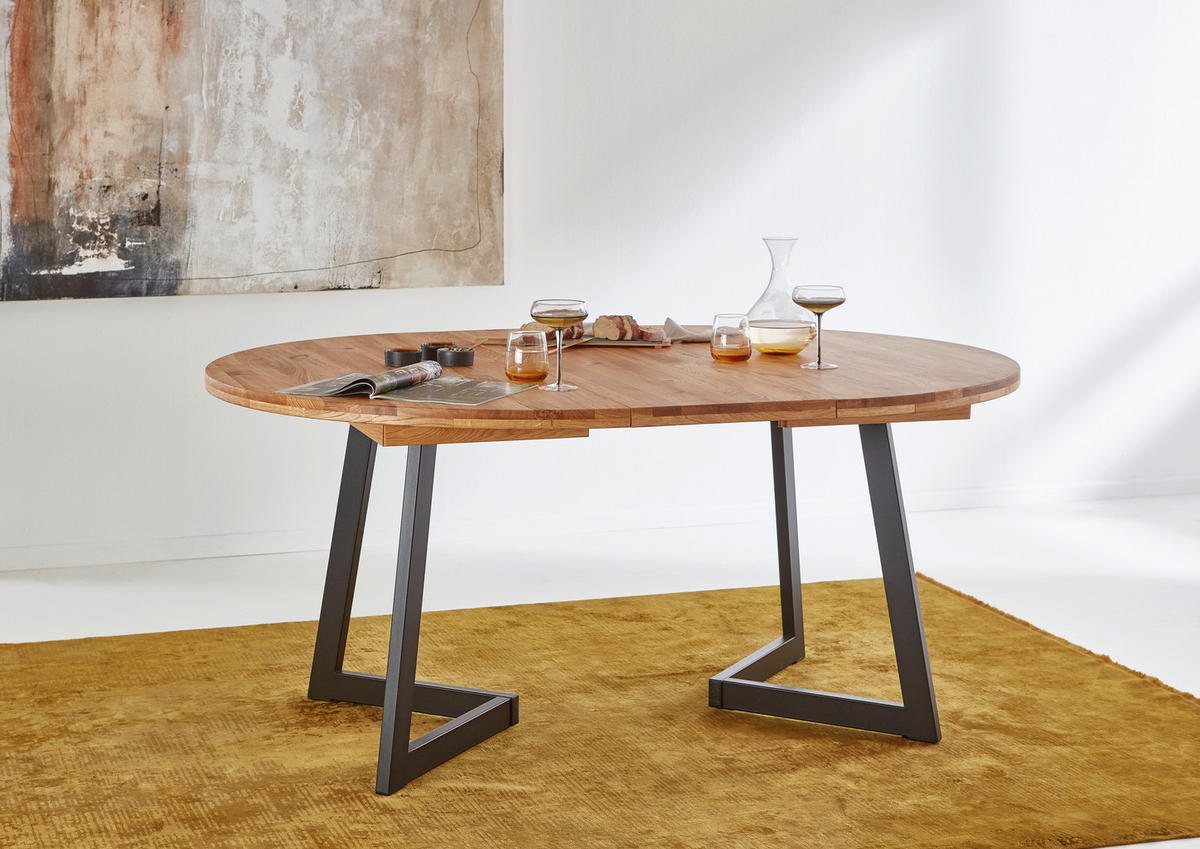 ESSTISCH Eichefarben rund  ausziehbar  - Eichefarben/Schwarz, KONVENTIONELL, Holz/Metall (110-170/110/75cm) - Linea Natura