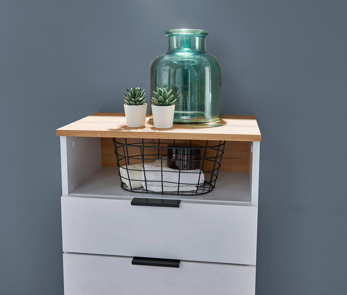 MIDISCHRANK 50/91/32 cm  - Eichefarben/Schwarz, KONVENTIONELL, Holzwerkstoff/Metall (50/91/32cm) - home24
