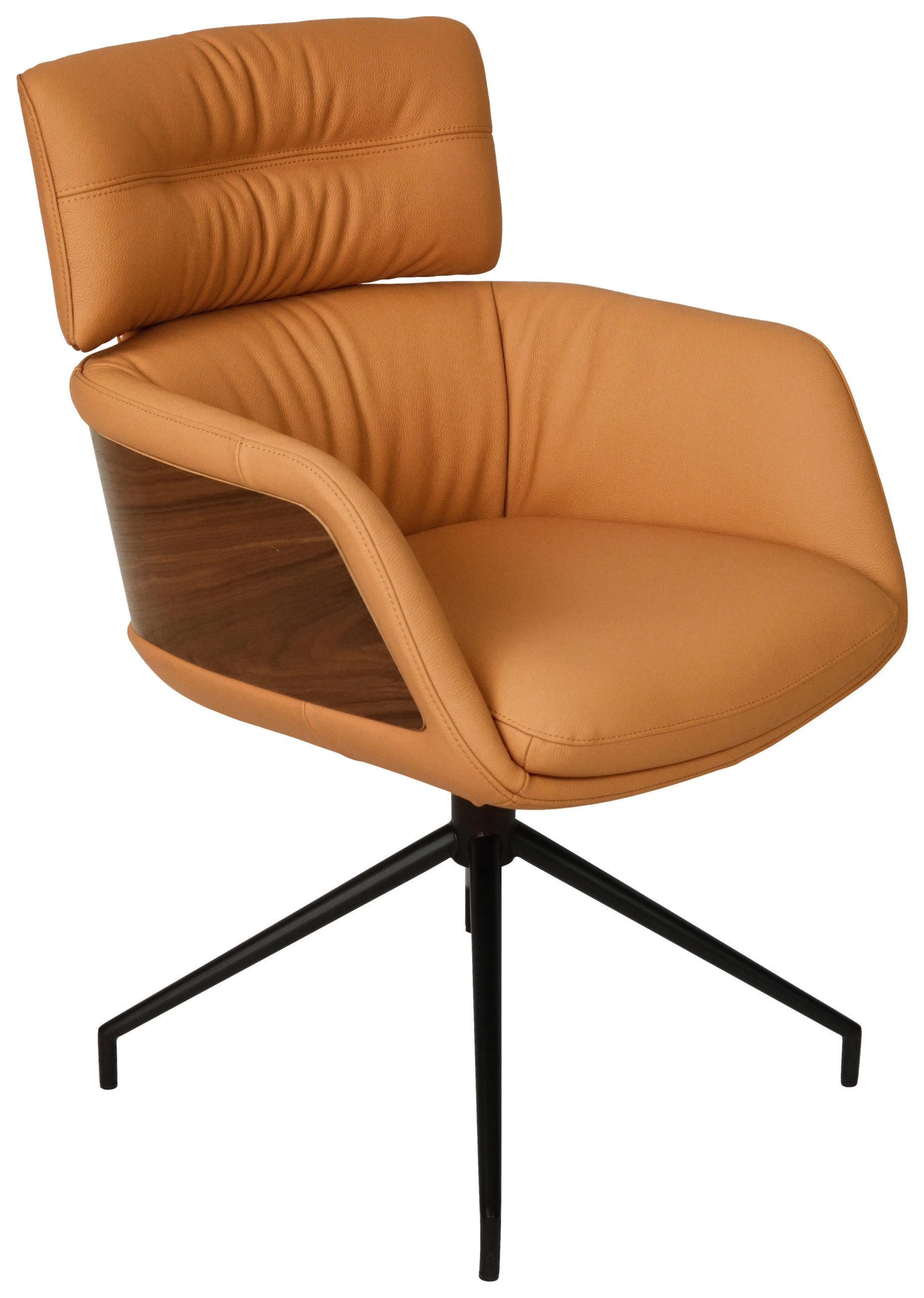 ARMLEHNSTUHL  in Eisen Echtleder pigmentiert  - Cognac/Walnussfarben, Design, Leder/Holz (62/92/66cm) - Dieter Knoll