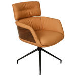 ARMLEHNSTUHL  Lederauswahl, Wippfunktion, Sitzfläche 360° drehbar, automatische Rückholfunktion  Echtleder  - Cognac/Walnussfarben, Design, Leder/Holz (62/92/66cm) - Dieter Knoll