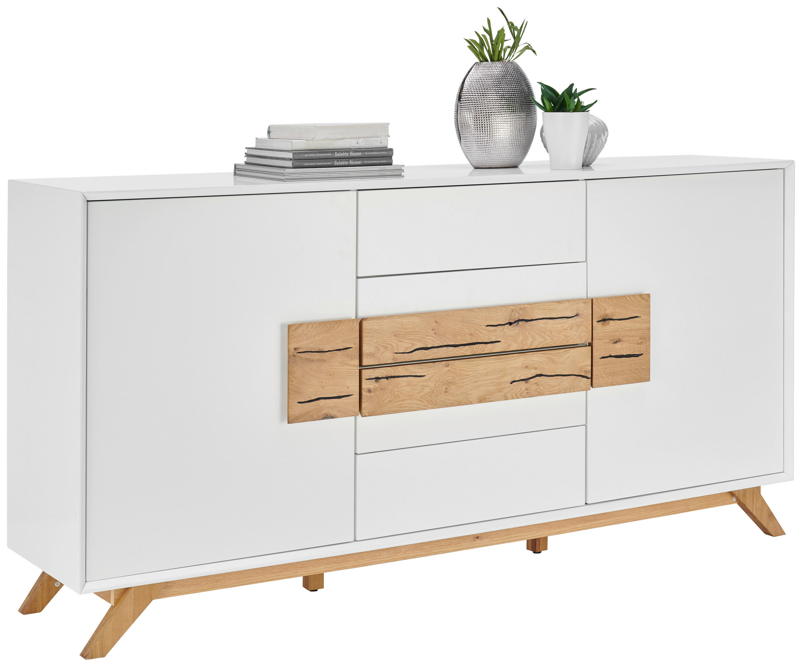 SIDEBOARD Eiche massiv Weiß, Eichefarben Einlegeböden - Eichefarben/Weiß, Design, Holz/Holzwerkstoff (178/89/40cm) - Xora