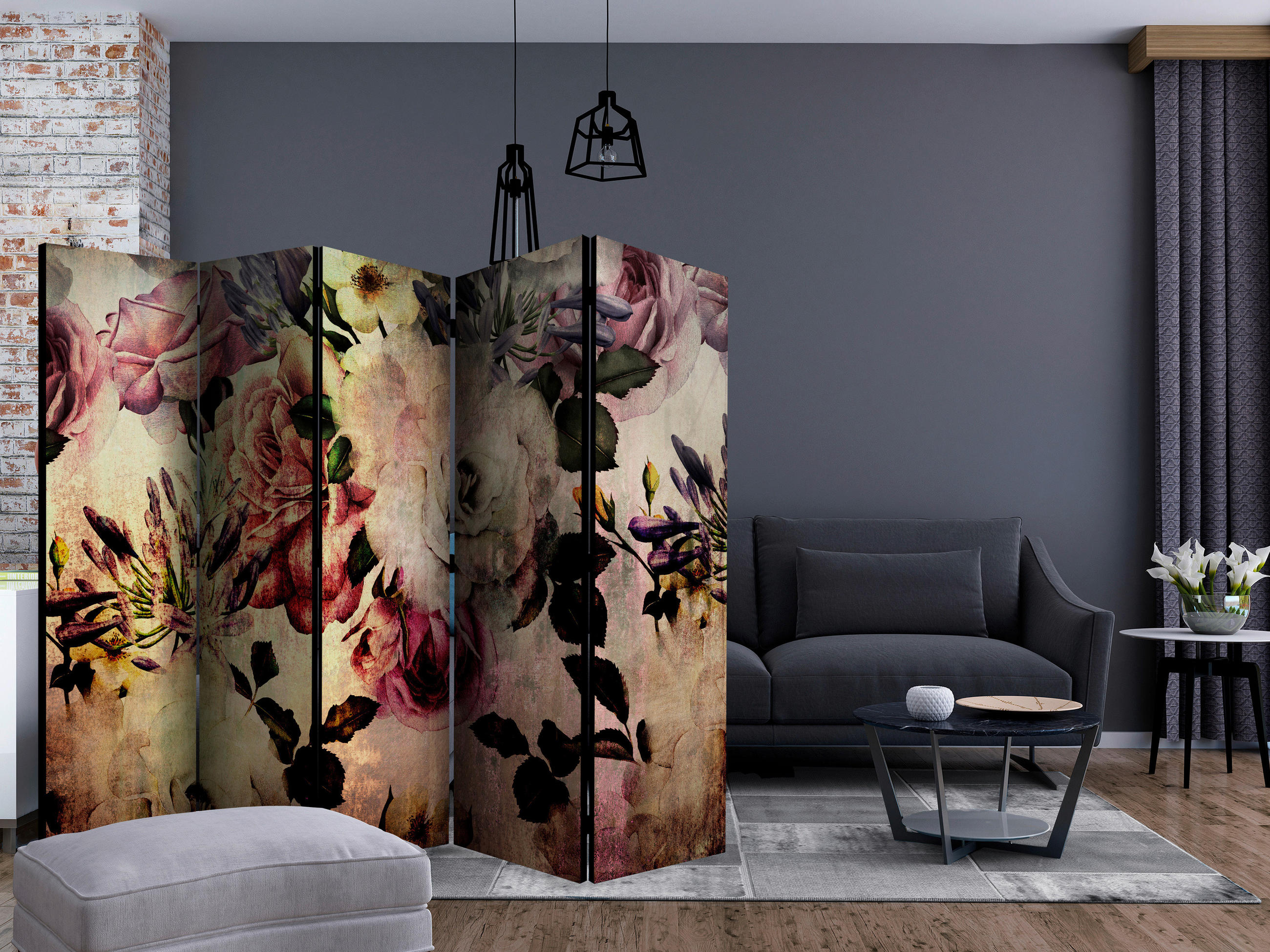 PARAVENT mit 5  Flügel - Beige/Rosa, Basics, Holz/Kunststoff (225/172/3cm) - artgeist