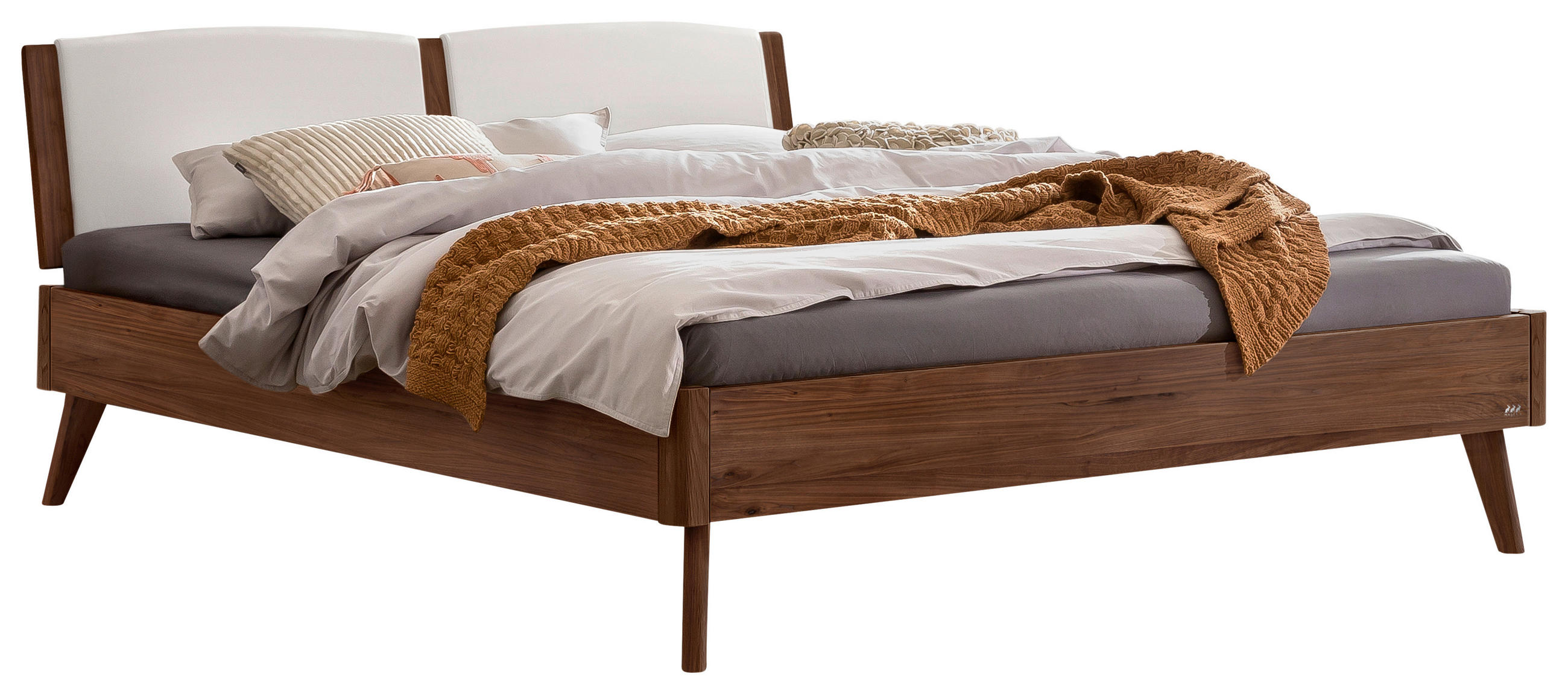 BETT in Weiß, Nussbaumfarben  - Nussbaumfarben/Weiß, MODERN, Holz/Textil (140/200cm) - Hasena