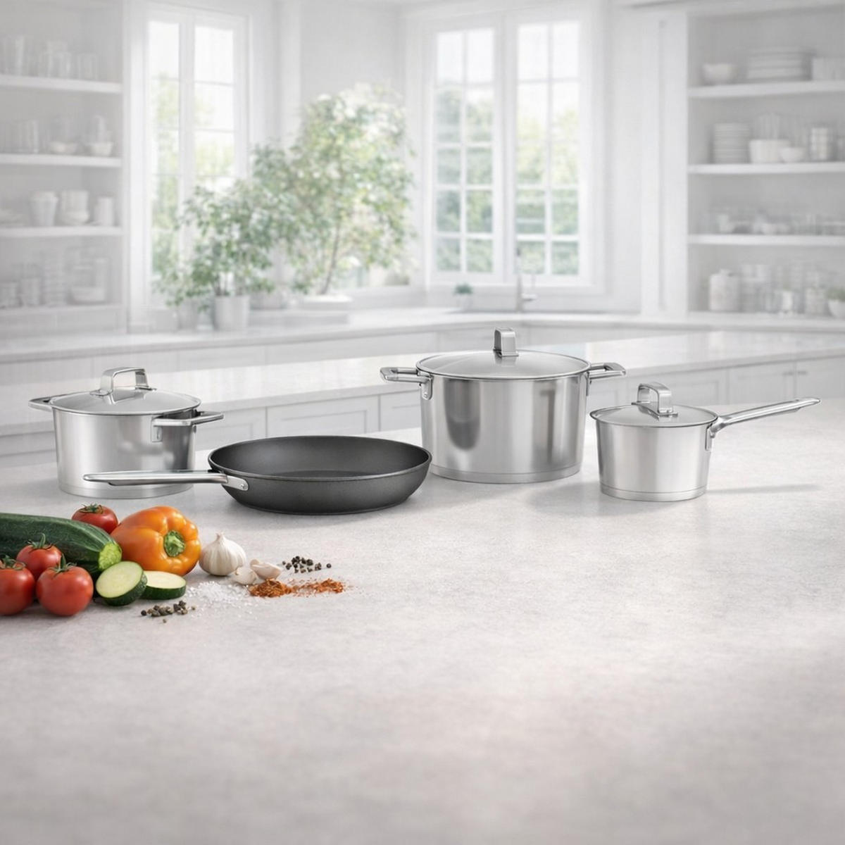 KOCHTOPFSET DiNA 4-teilig  - Silberfarben/Schwarz, Basics, Metall - BergHOFF