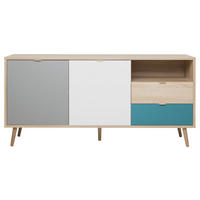 KOMODA  150/68/40 cm  siva, bela, boja hrasta, petrolej plava  - siva/boja hrasta, Konvencionalno, pločasti materijal (150/68/40cm) - Carryhome
