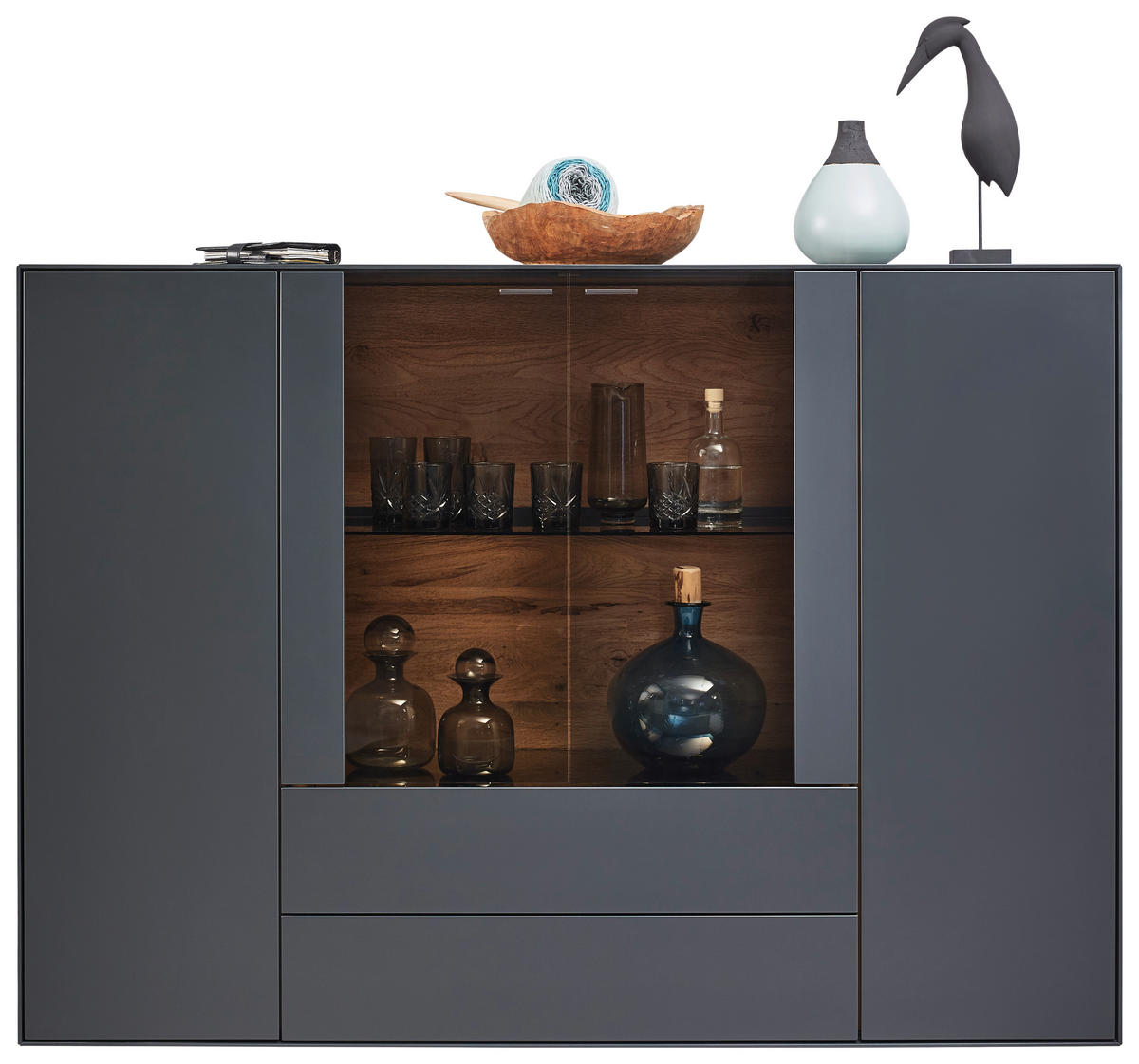 HIGHBOARD Anthrazit  165/119/44 cm  - Anthrazit, Natur, Glas/Holz (165/119/44cm) - Valnatura