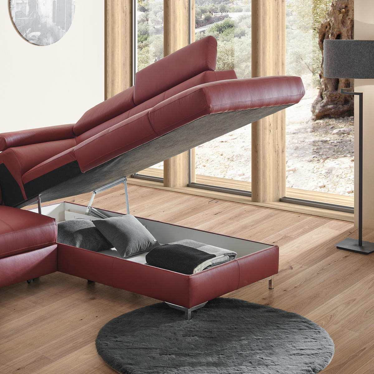 ECKSOFA in Echtleder Anthrazit  - Chromfarben/Anthrazit, Design, Leder/Metall (268/213cm) - Stylife