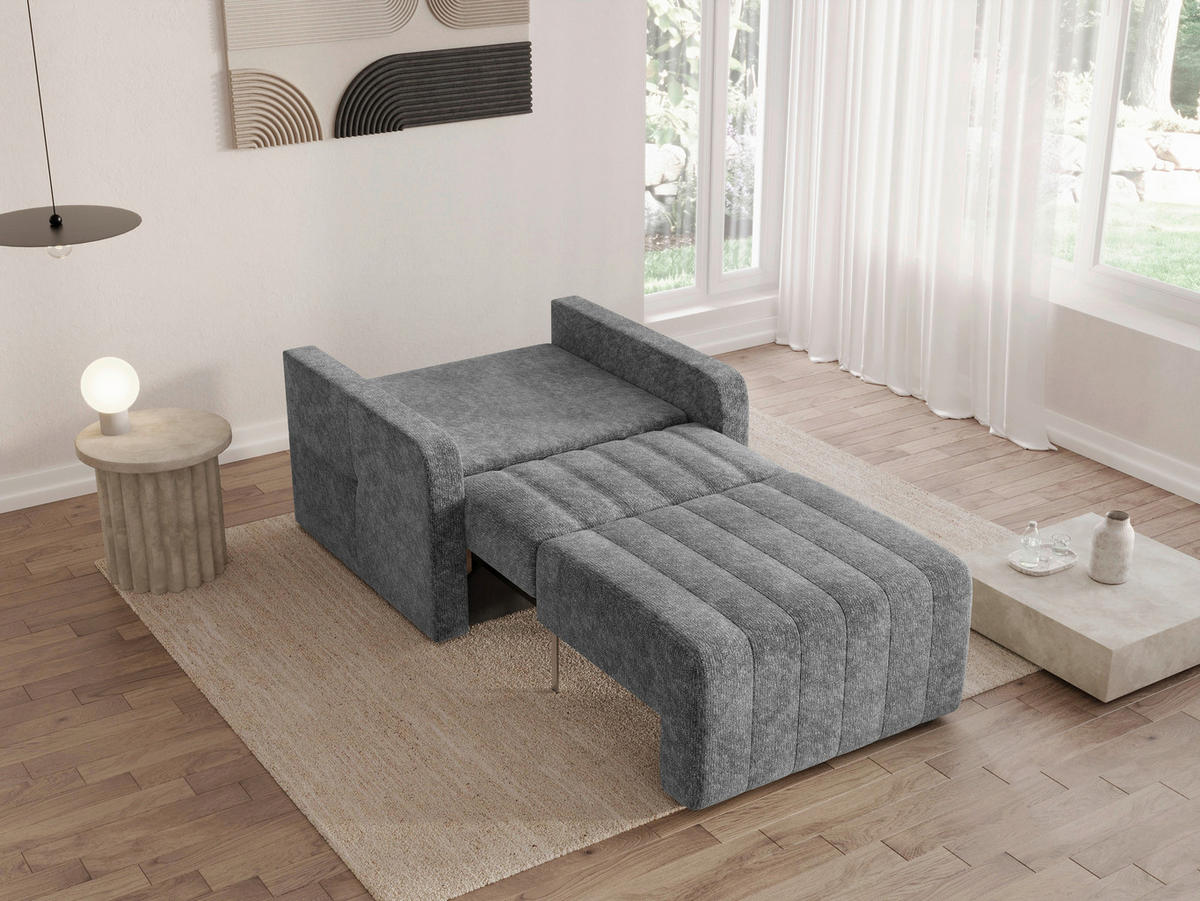 SCHLAFSESSEL Chenille Dunkelgrau Liegefunktion Rücken echt  inkl.  - Dunkelgrau/Schwarz, MODERN, Kunststoff/Textil (101/87/101cm) - Milino