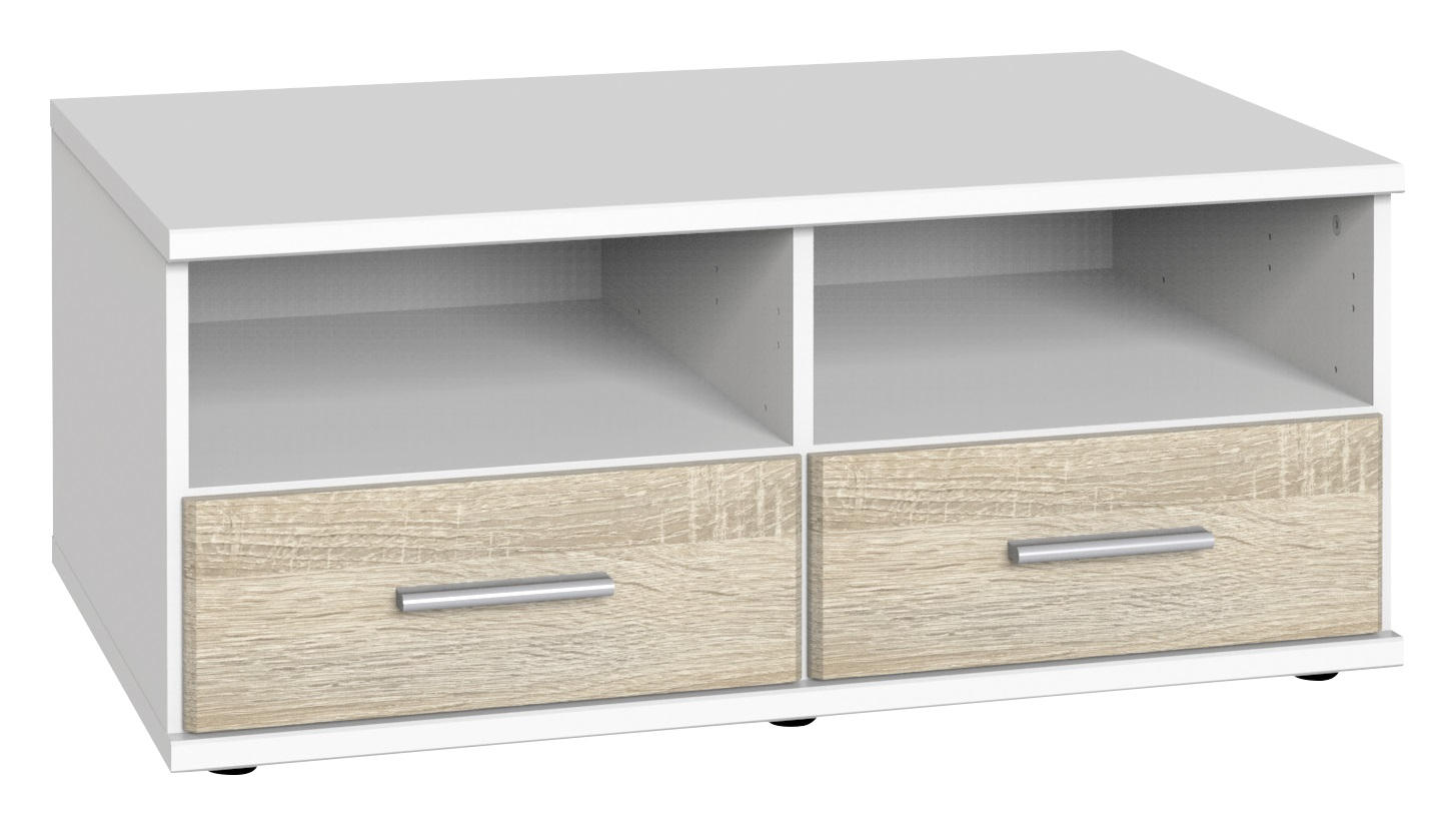 TV-ELEMENT Weiß, Eichefarben - Eichefarben/Alufarben, KONVENTIONELL, Kunststoff (92/38/58cm) - Carryhome