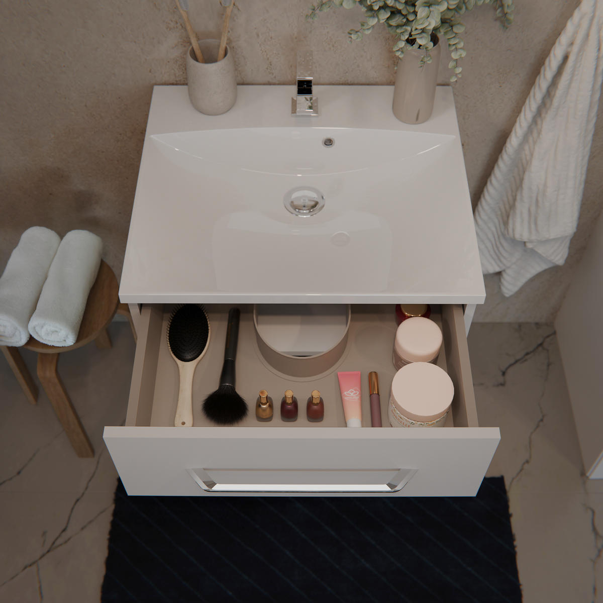 BADEZIMMER 3-teilig  in 60 cm  - Chromfarben/Weiß Hochglanz, MODERN, Glas/Holzwerkstoff (60cm) - MID.YOU