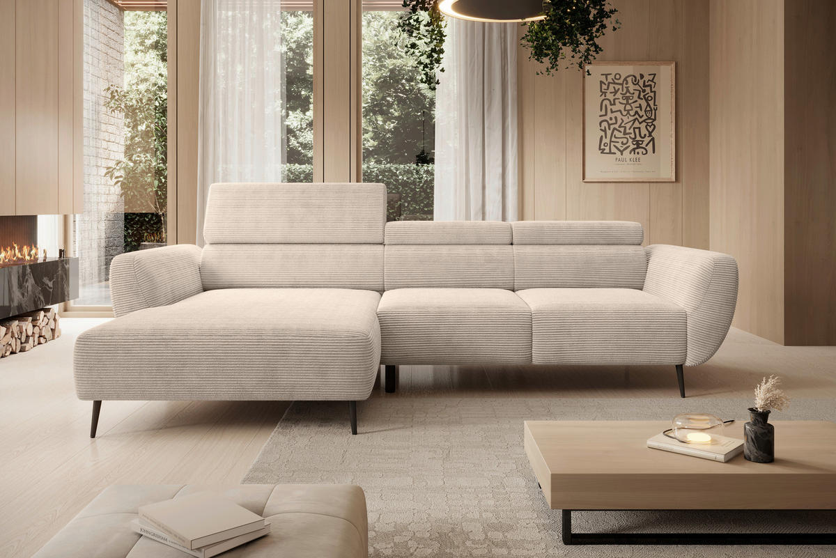 ECKSOFA in Cord Taupe  - Taupe/Schwarz, Konventionell, Textil/Metall (174/277cm) - Carryhome