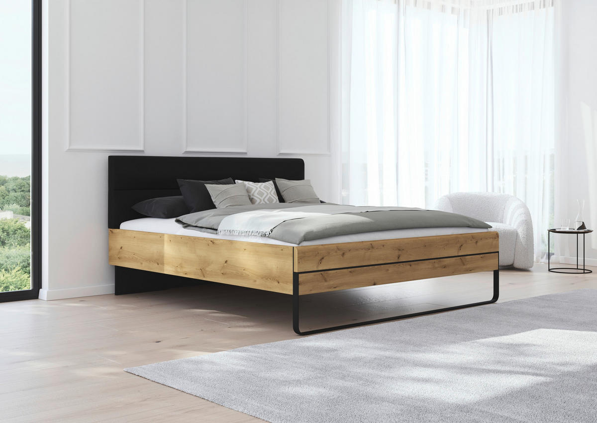 BETTANLAGE 180/200 cm  in Schwarz, Wildeiche   - Wildeiche/Schwarz, Design, Holzwerkstoff/Textil (180/200cm) - Dieter Knoll